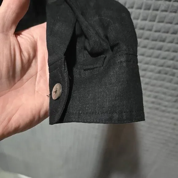 Black Linen Crop Wrap Top Sz6 S/M Y2K 90s Corp Boho Chic Button Grunge Punk Rock - Picture 4 of 13